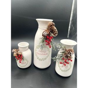National Tree Co Ceramic White Antique Milk Bottles-Set of 3 Joy Peace Christmas